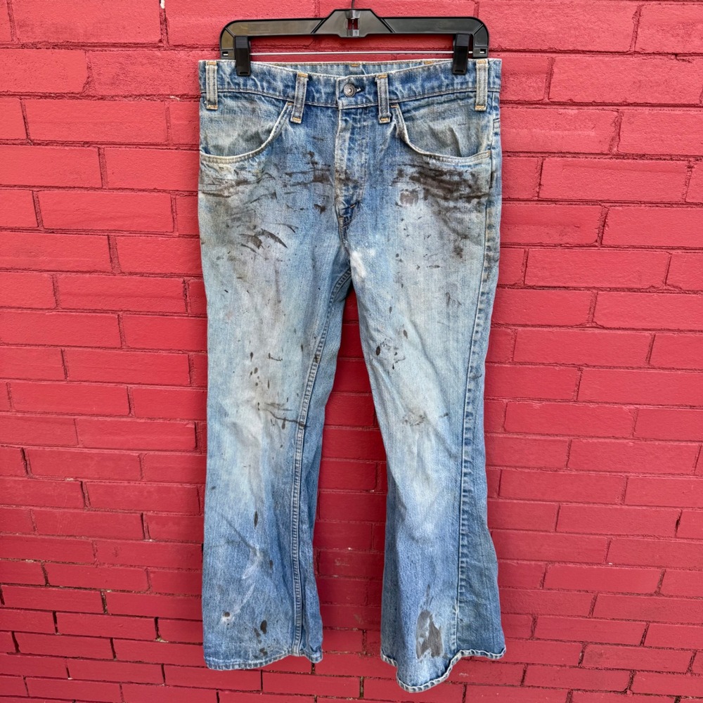 Vtg 70s Levi Jeans Orange Tab Flare Leg Distressed Womens 30 X 31 Paint Splatter